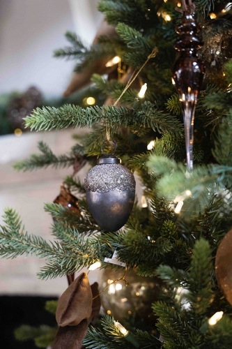 Kerstbal Bruin Eikel - Glass Glitter Small