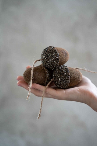 Kerstbal Eikel Bruin - Sparkle Acorn Set van 4