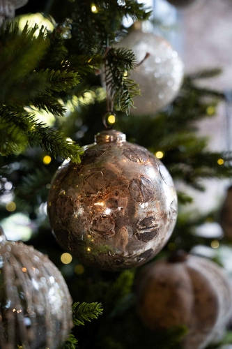 Kerstbal Zilver - Antique Leaf Medium