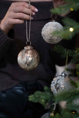 Kerstbal Zilver - Antique Leaf Small