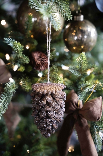 Kerstbal Dennenappel Bruin - Glitter Small