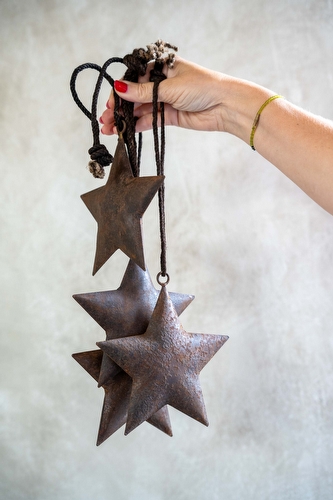 Roestige Kerstster aan Touw Groot – Set van 5