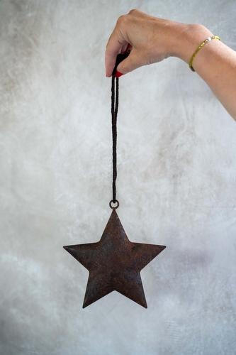 Roestige Kerstster aan Touw  Klein – Set van 5